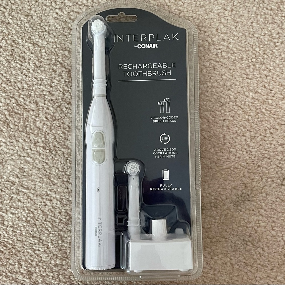 New Interplak by Conair Cordless Rechargeable Toothbrush Power White